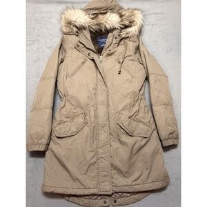 American Eagle AE Women's Olive Faux Fur Hooded Parka  Jacket Coat Gorpcore Sm